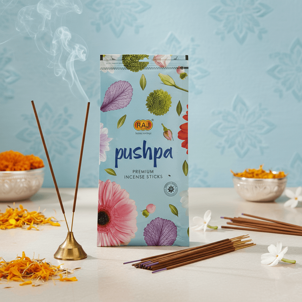 PUSHPA 2IN1 ZIPPER POUCH PACK Pushpa Premium Incense Sticks, 110 g, - Image 1